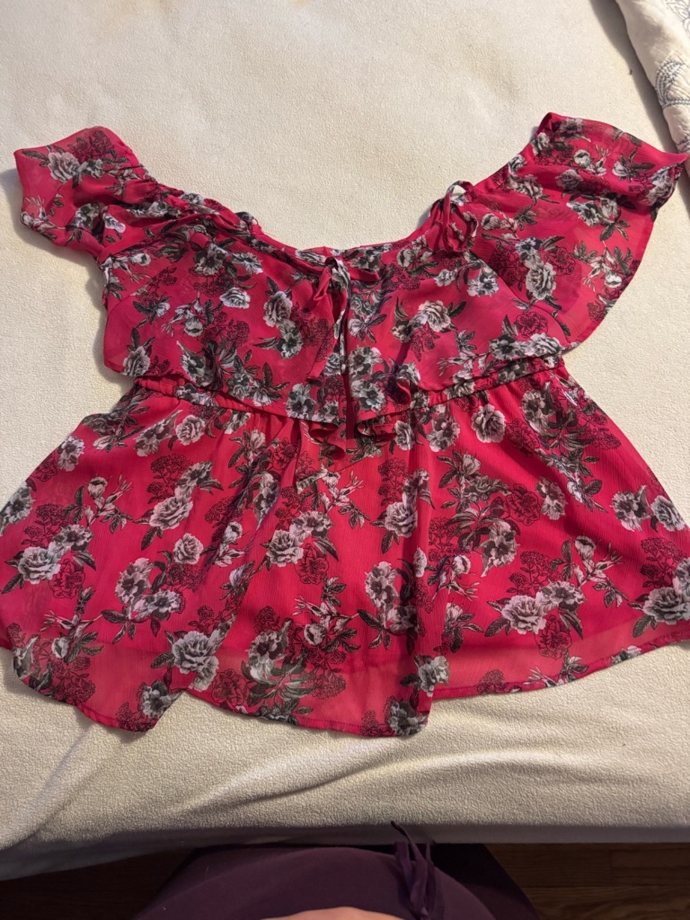 torrid hot Pink Floral Off-Shoulder Ruffle Blouse - Picture 2 of 5
